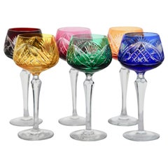 Crystal Set of 6 Nachtmann Stem Glasses with Overlay Cut to Clear