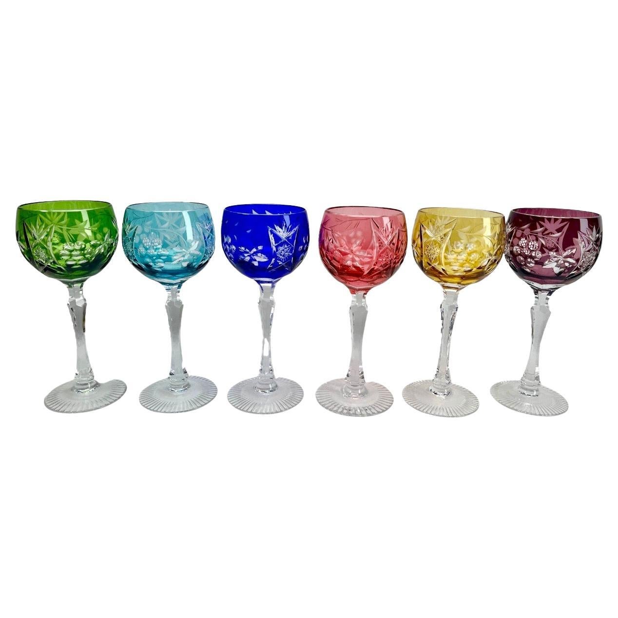 Crystal Set of 6 Nachtmann Stem Glasses with Overlay Cut to Clear