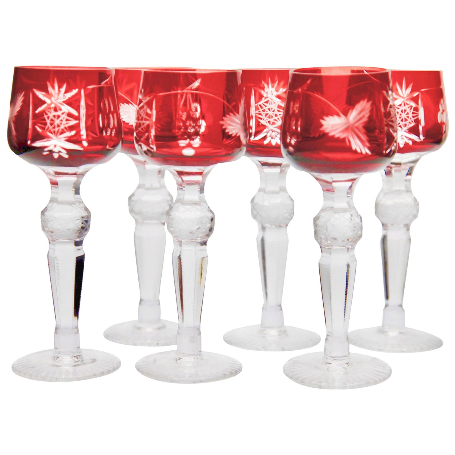 8 Danish Lyngby Eaton Antik Cut Crystal Red Wine Glasses 175mls