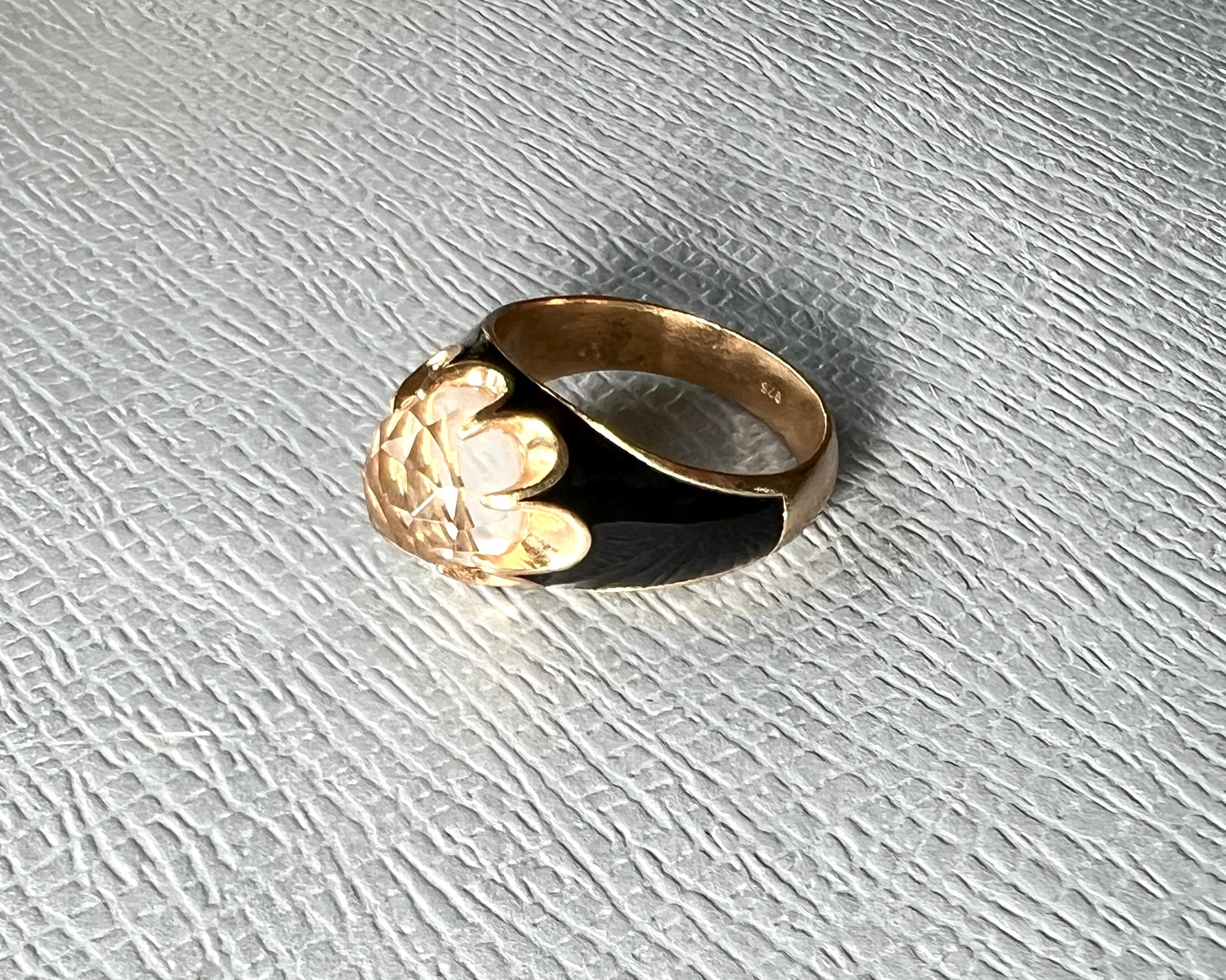 Crystal Ring Victorian style Black Enamel For Sale 2