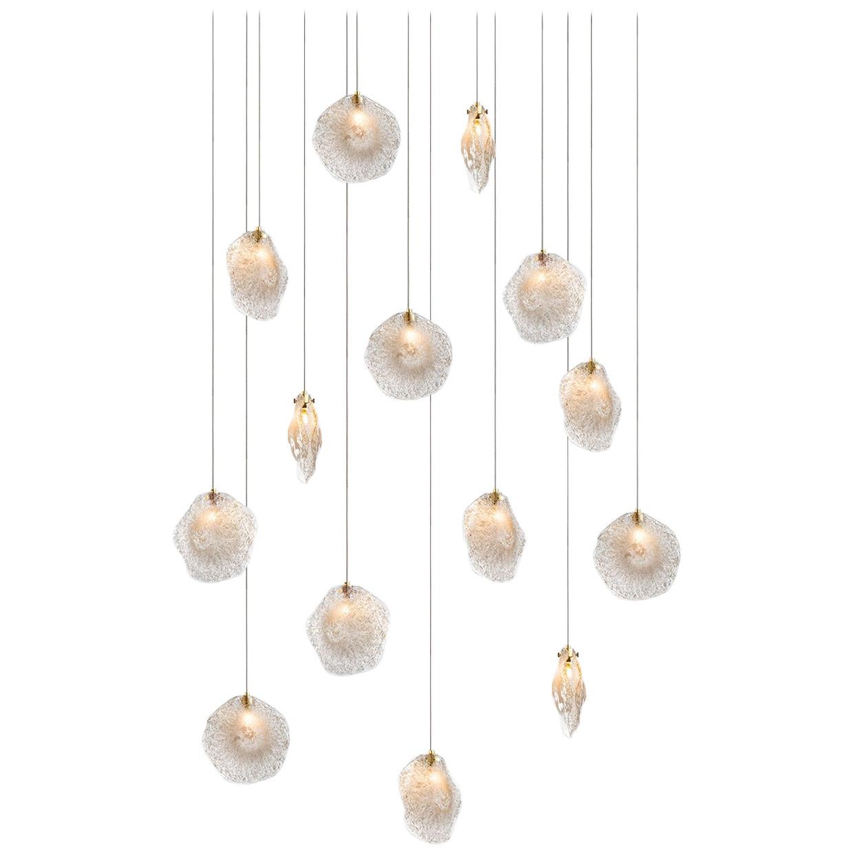 Crystal Shell 14, Blown Glass Pendant Dining Room Chandelier by Shakuff