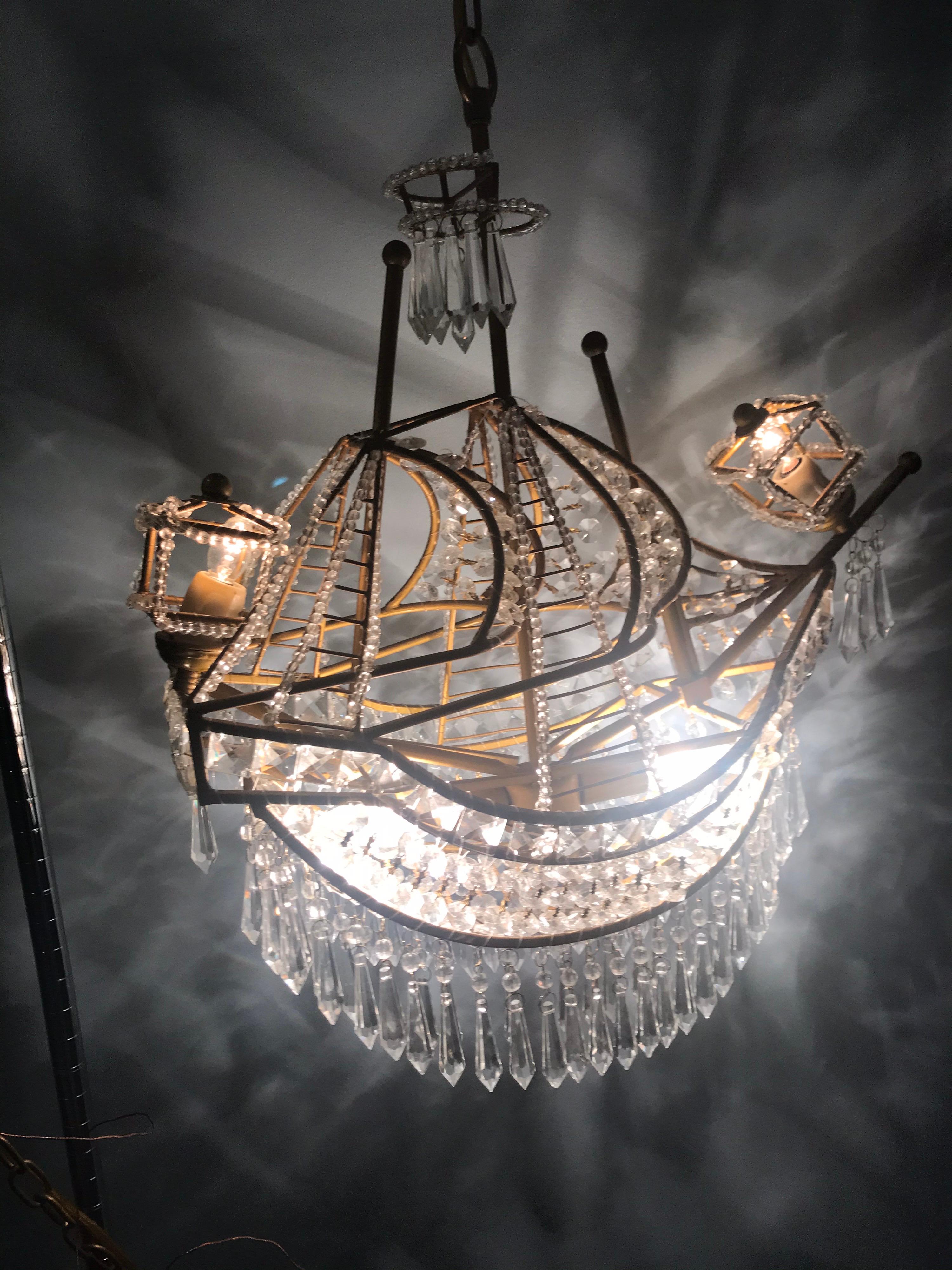 Crystal Ship Chandelier In Excellent Condition In Livingston, NJ