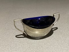 Crystal & Silver Bowl Blue Mid-century Glass Mustard Bowl Salt Pepper Bowl Small