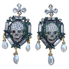 Crystal skull and freshwater pearl earrings by Sebastian Jaramillo