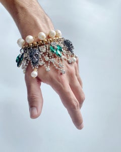 Crystal skulls and freshwater pearl bracelet by Sebastian Jaramillo