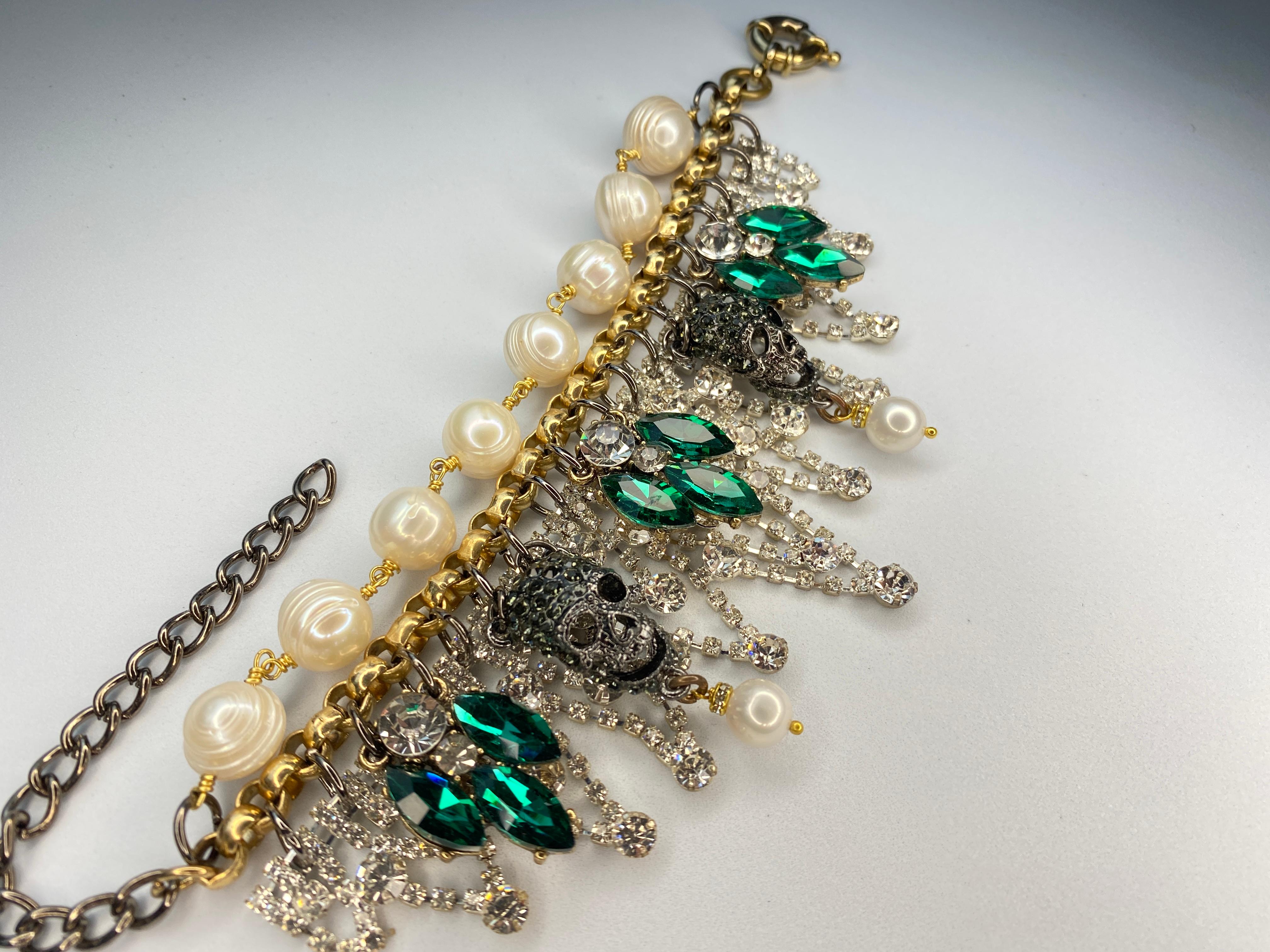 Artist Crystal skulls and freshwater pearl bracelet by Sebastian Jaramillo