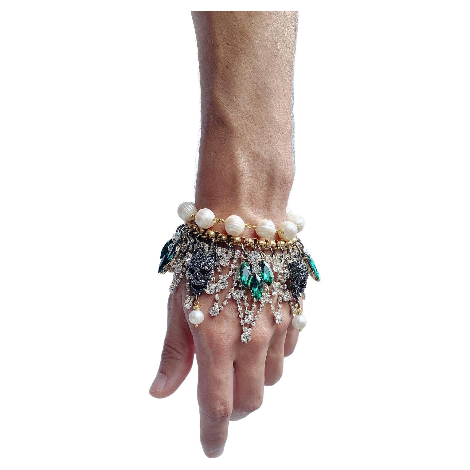 Crystal skulls and freshwater pearl bracelet by Sebastian Jaramillo