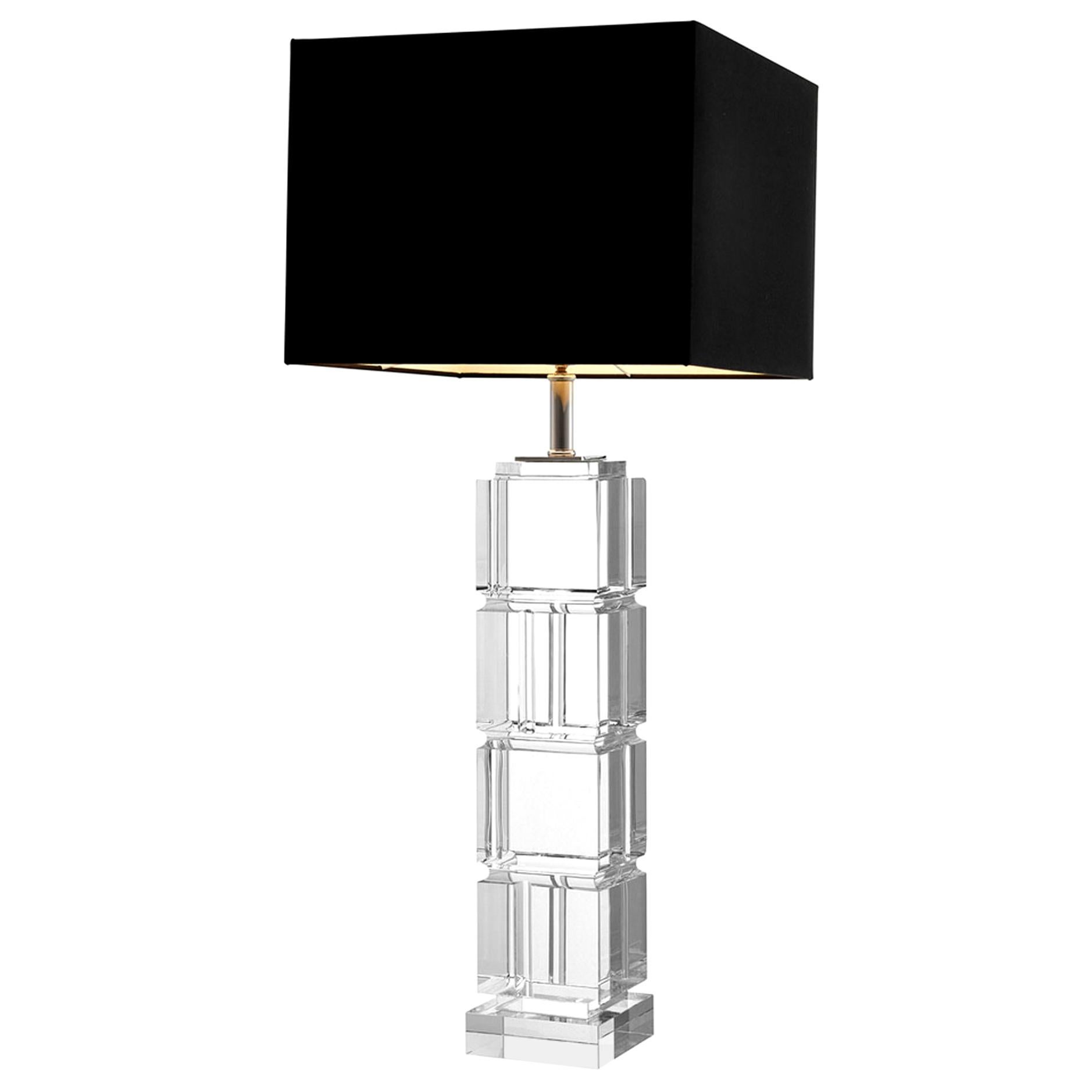 Crystal Smart Table Lamp Carved Crystal and Black Lamp Shade For Sale