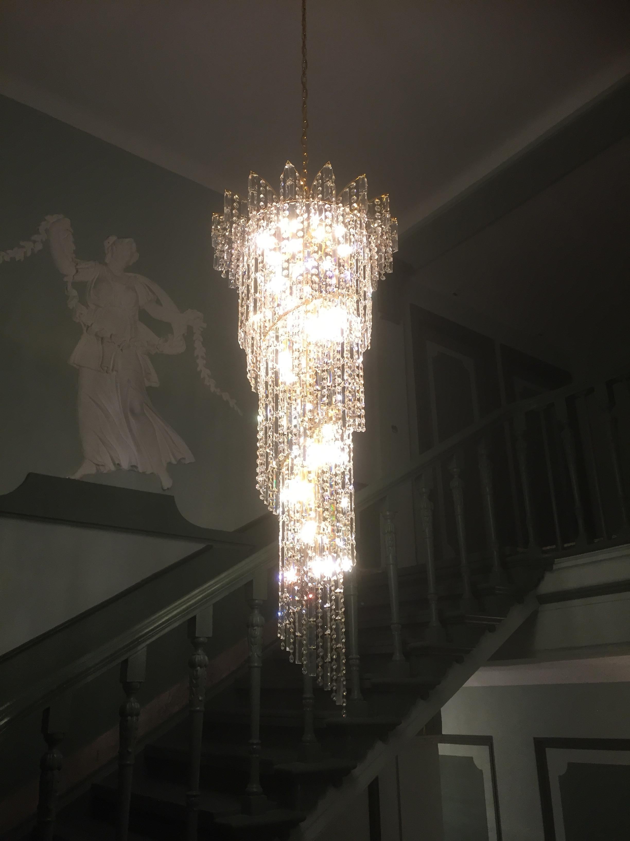 Mid-Century Modern Crystal Spiral Chandelier with Swarovski Crystals For Sale