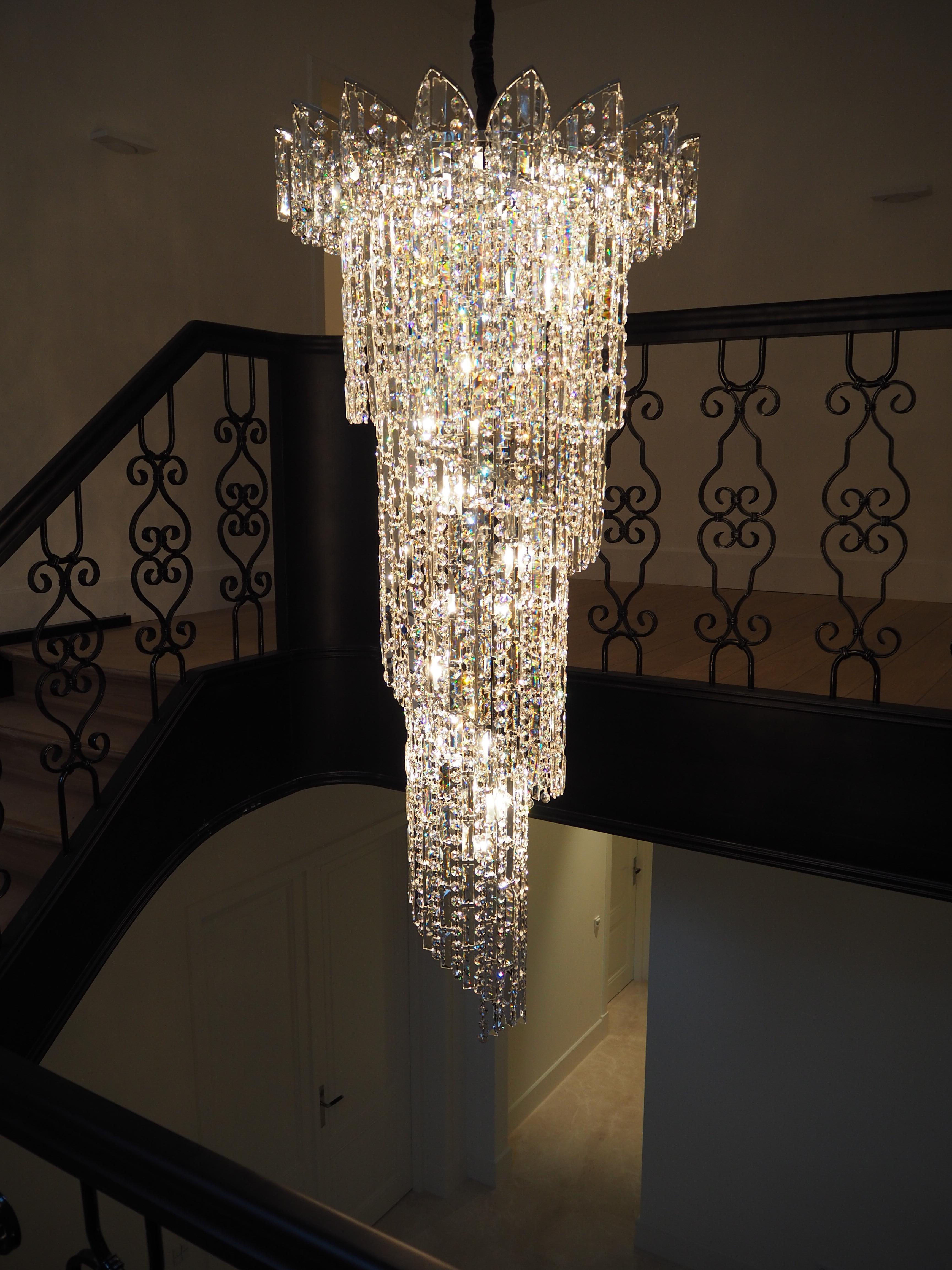 Hand-Carved Crystal Spiral Chandelier with Swarovski Crystals For Sale