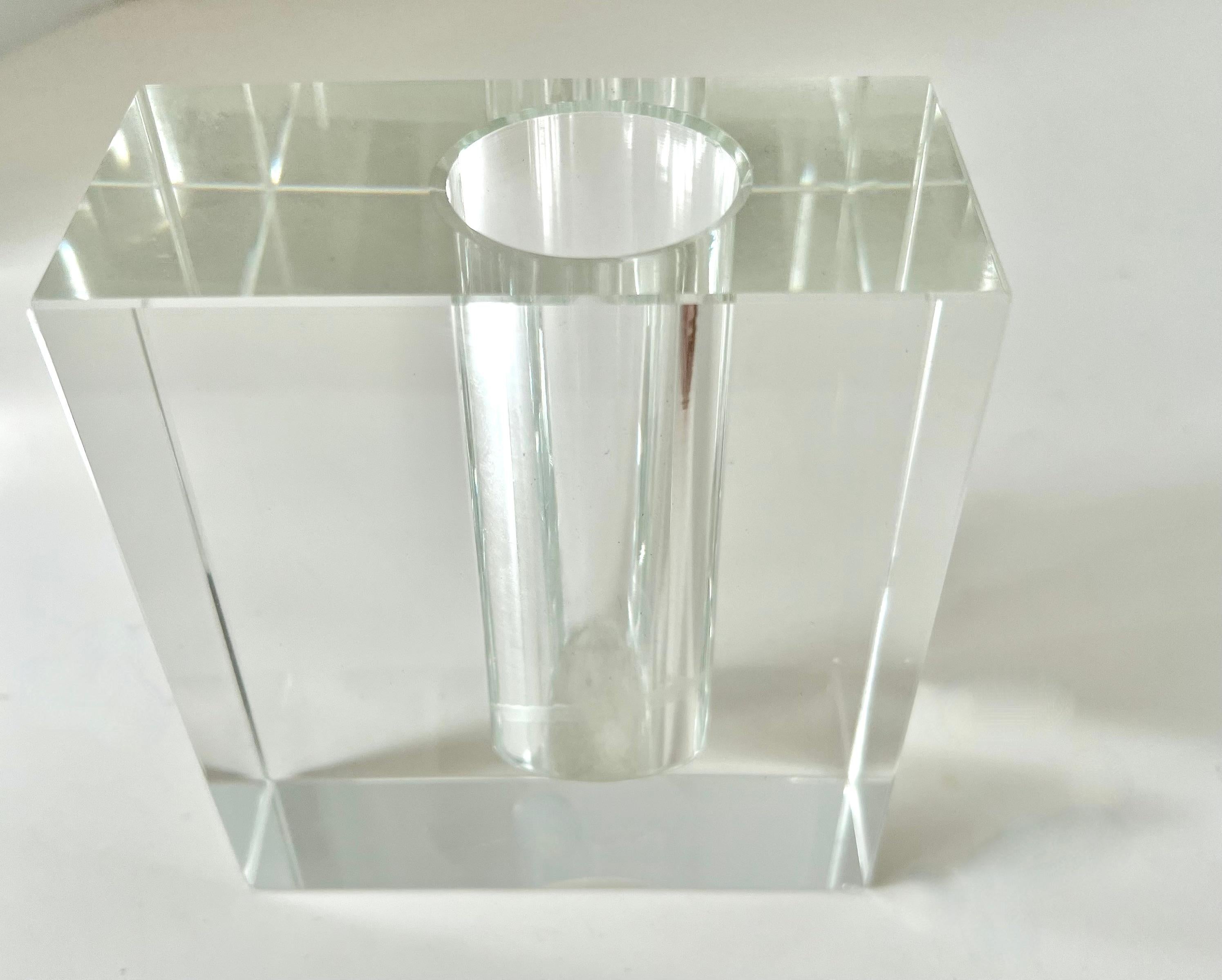 Modern Crystal Square Architectural Bud Vase  For Sale