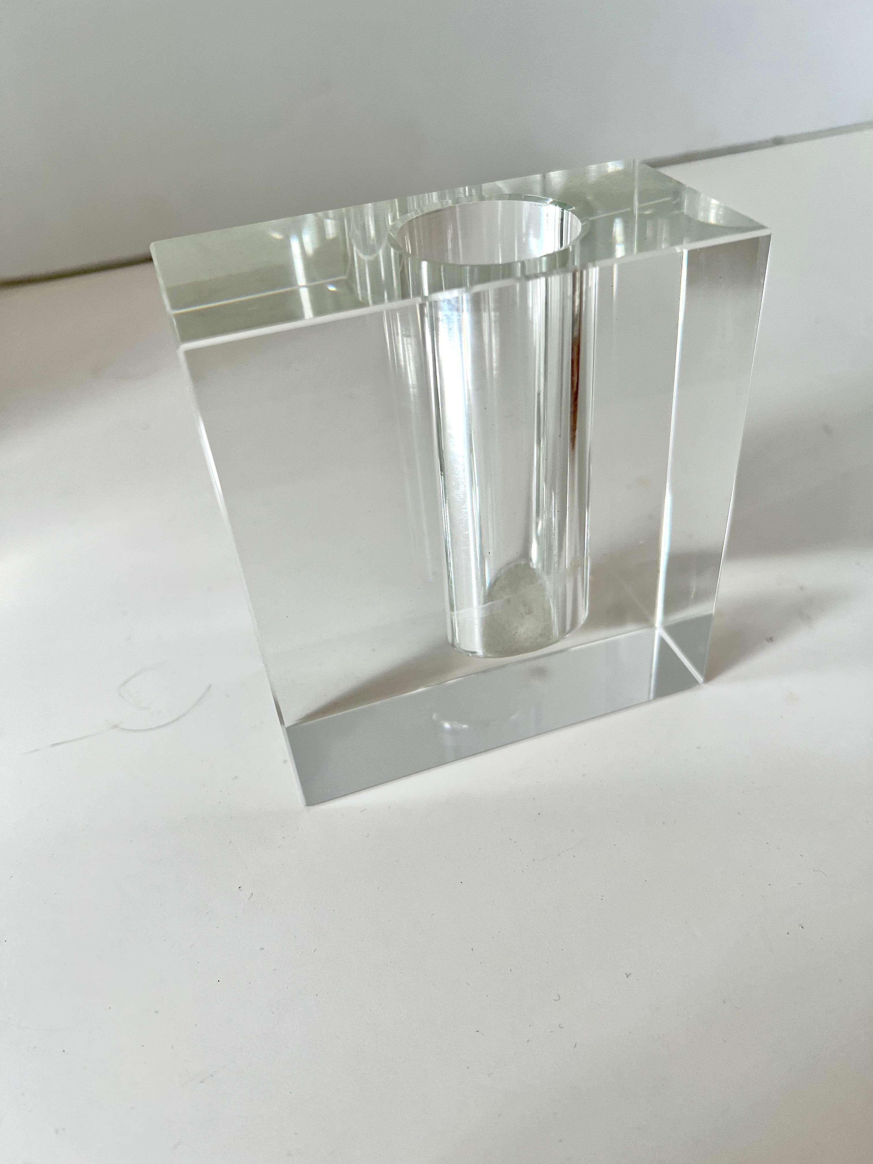 Crystal Square Architectural Bud Vase  In Good Condition For Sale In Los Angeles, CA