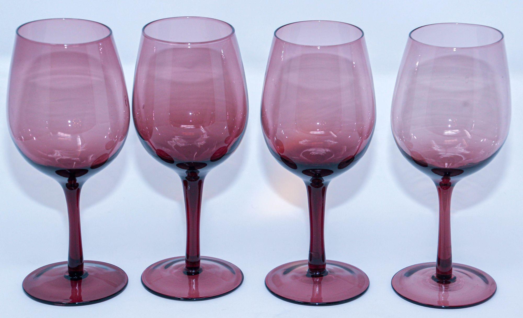 Crystal Stemware Wine Glasses Amethyst Color 1980s Barware For Sale 2