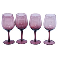 Vintage French Amethyst Purple Hand-Blown Wine Glasses, Set of 4, circa 1980