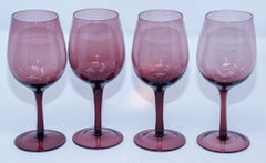 Crystal Stemware Wine Glasses Amethyst Color 1980s Barware