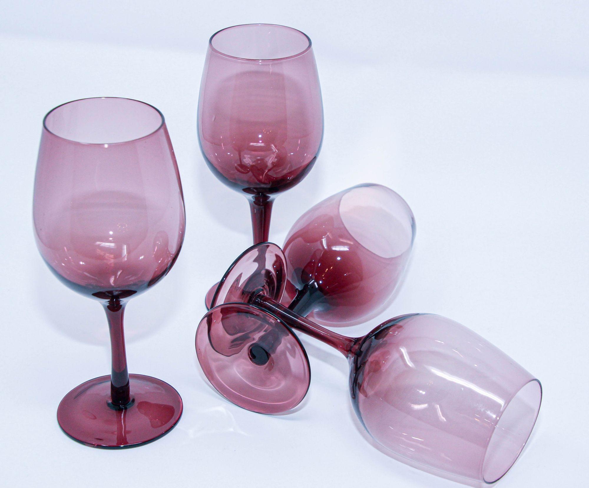 Post-Modern Crystal Stemware Wine Glasses Amethyst Color 1980s Barware For Sale