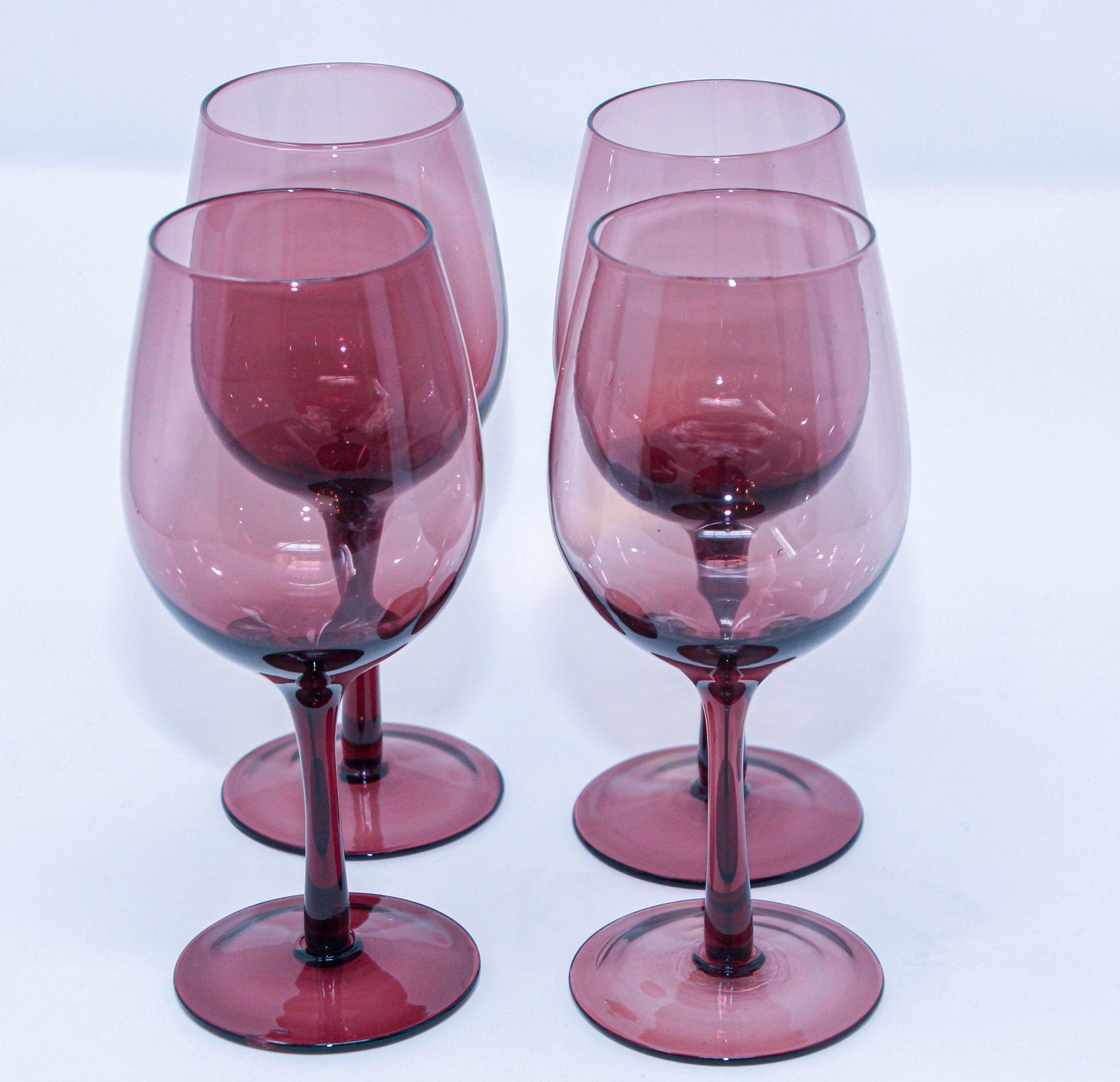 French Crystal Stemware Wine Glasses Amethyst Color 1980s Barware For Sale