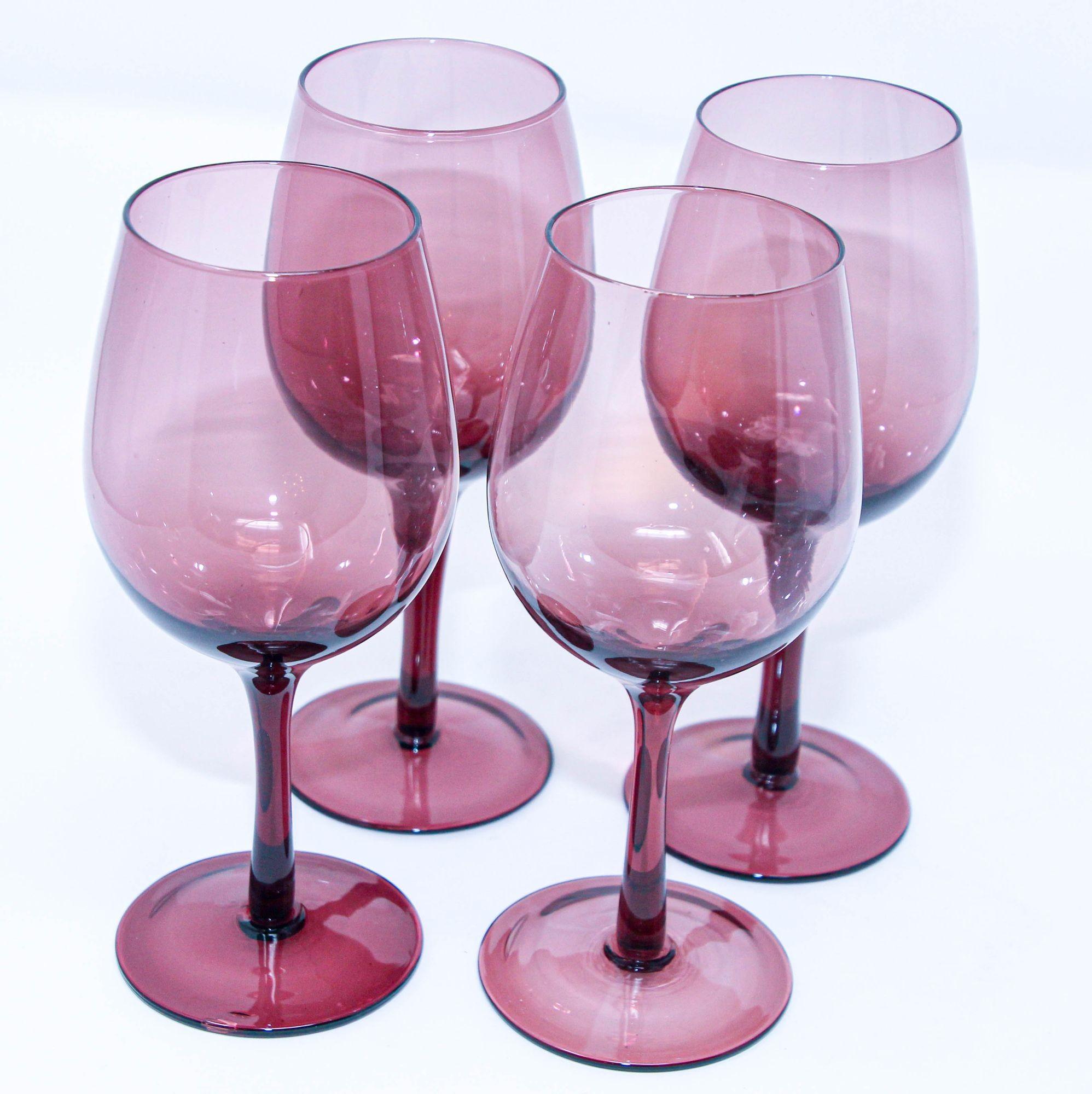 Hand-Crafted Crystal Stemware Wine Glasses Amethyst Color 1980s Barware For Sale