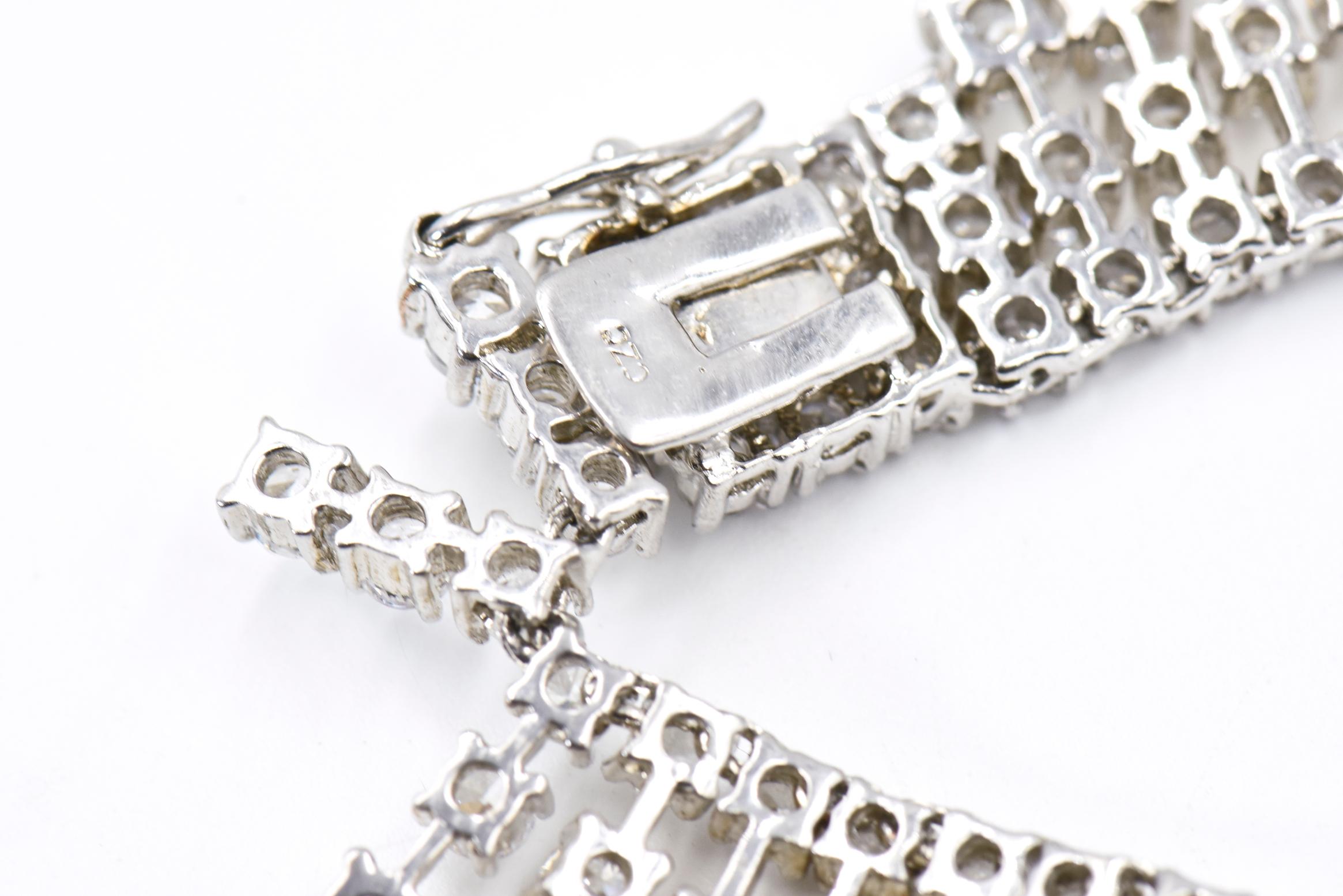 Crystal Sterling Silver Wave Bib Statement Necklace For Sale 2