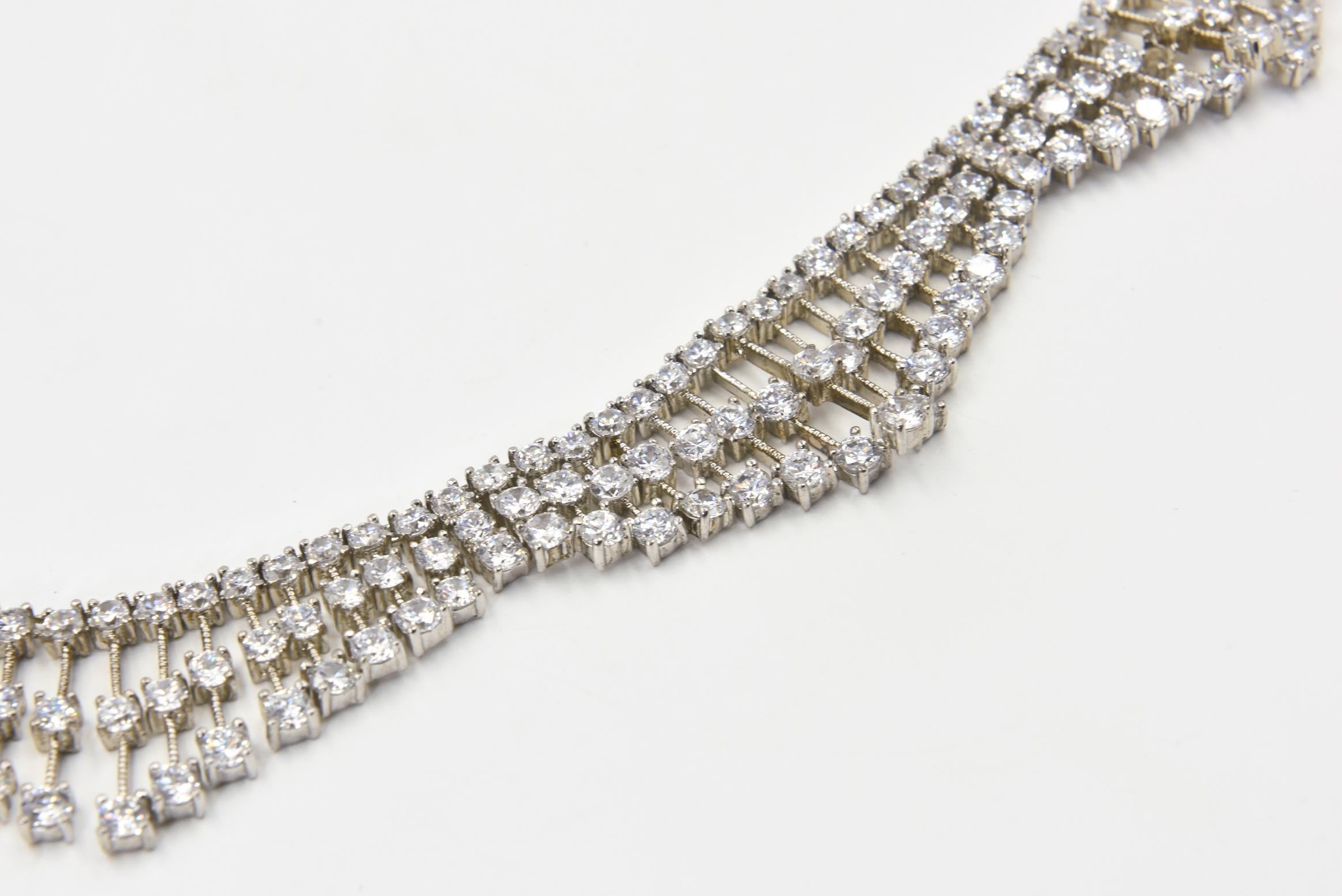 Crystal Sterling Silver Wave Bib Statement Necklace For Sale at 1stDibs ...