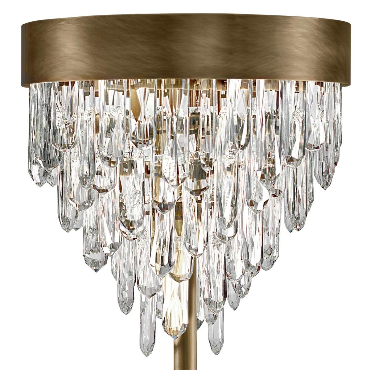 Brossé Lampadaire en cristaux et bâtons de cristal en laiton brossé ancien en vente