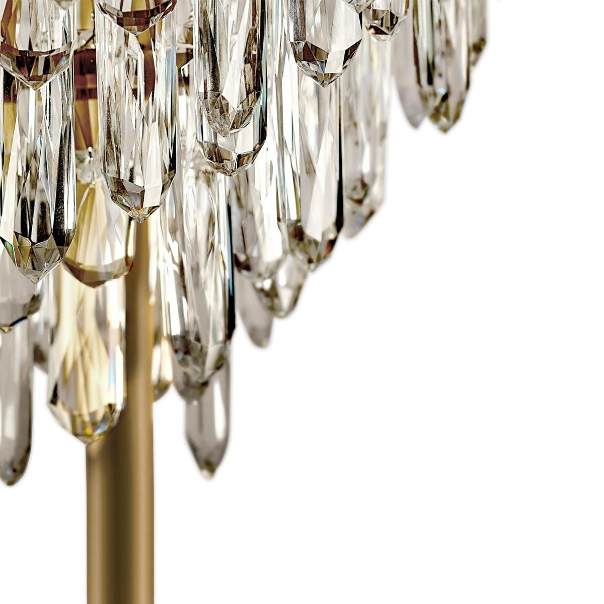 Laiton Lampadaire en cristaux et bâtons de cristal en laiton brossé ancien en vente