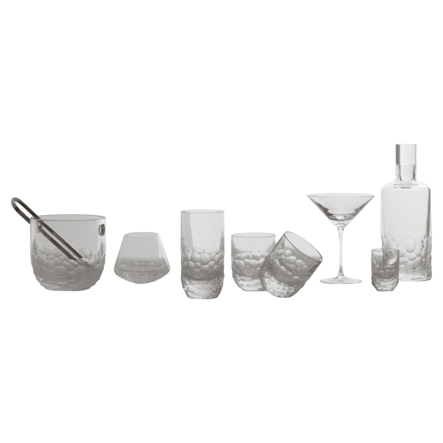 Crystal Stone, Set of bar glasses, glacette and crystal bottles. For Sale