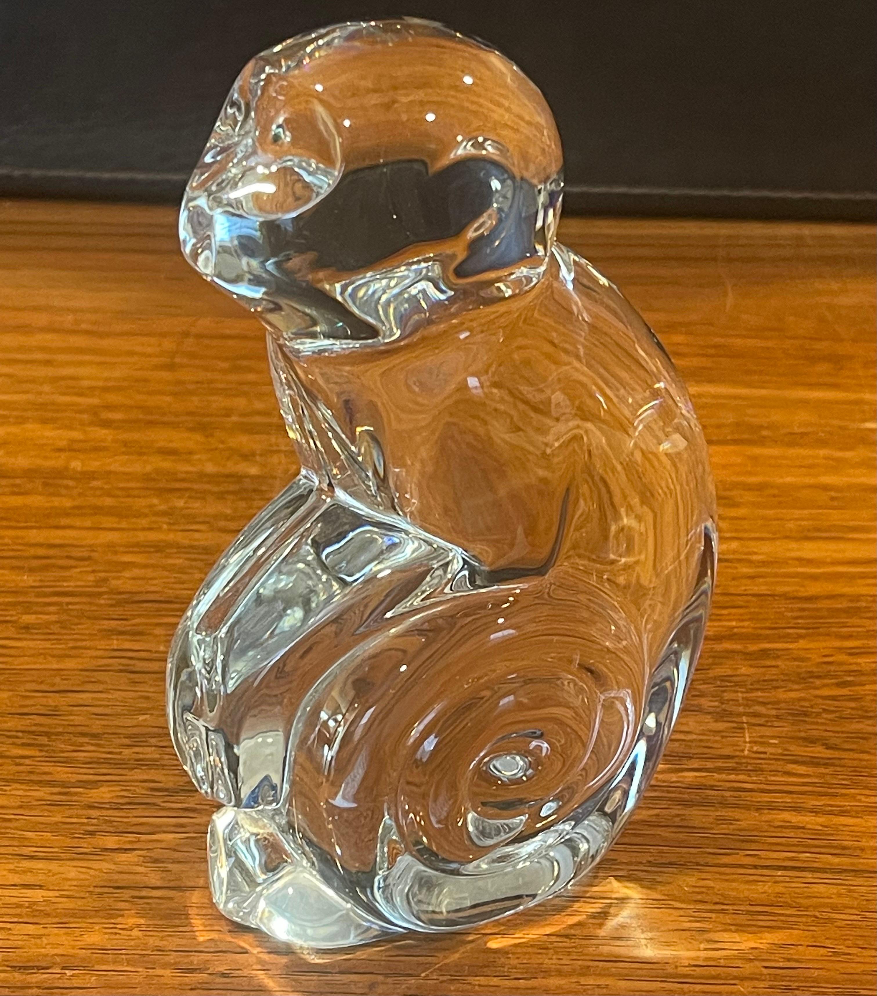 Gorgeous crystal stylized monkey sculpture by Katherine De Sousa for Val Saint Lambert, circa 1990s. The piece is signed on the underside and measures a 2.25