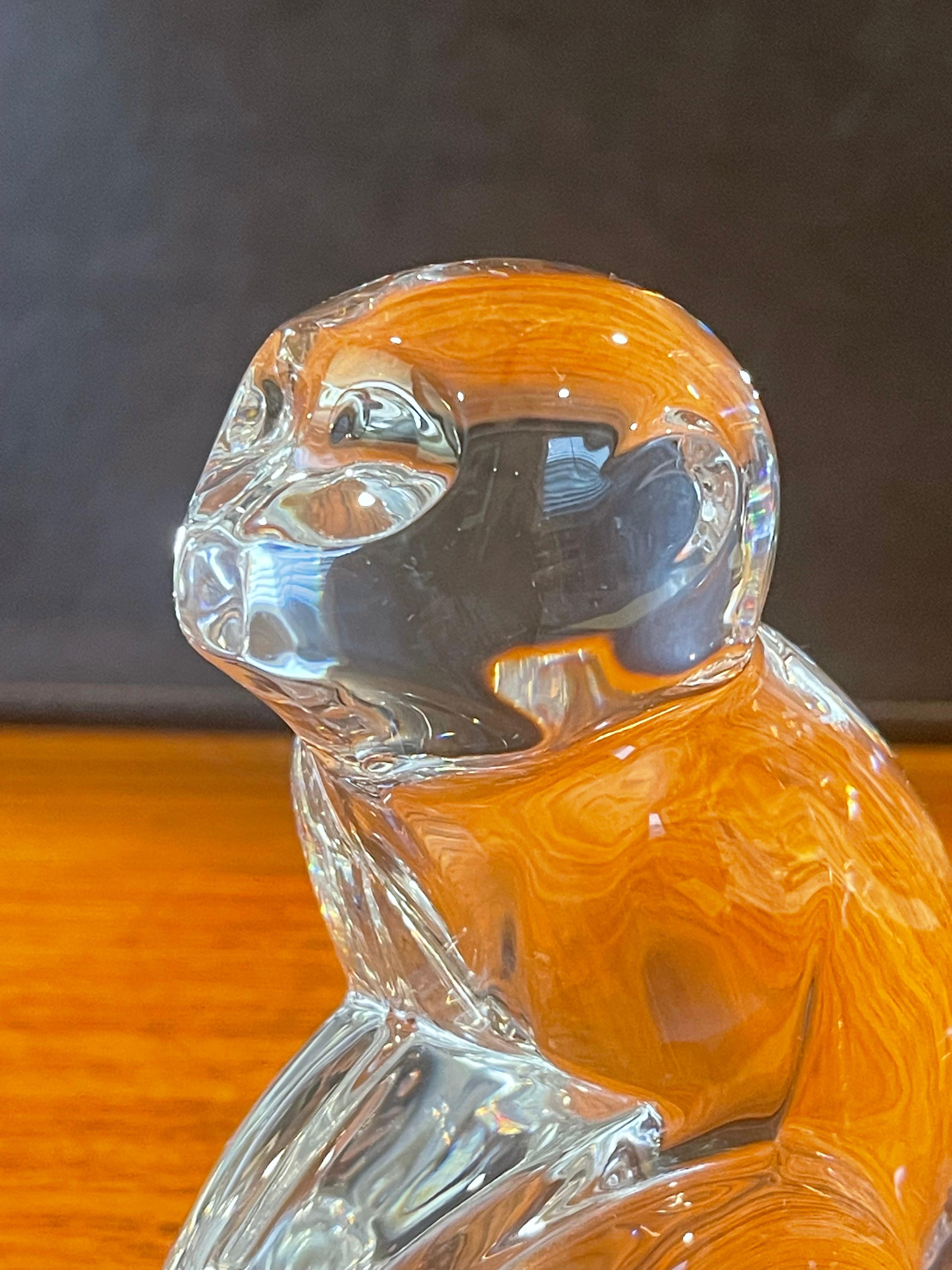 Crystal Stylized Monkey Sculpture by Katherine De Sousa for Val Saint Lambert In Good Condition For Sale In San Diego, CA