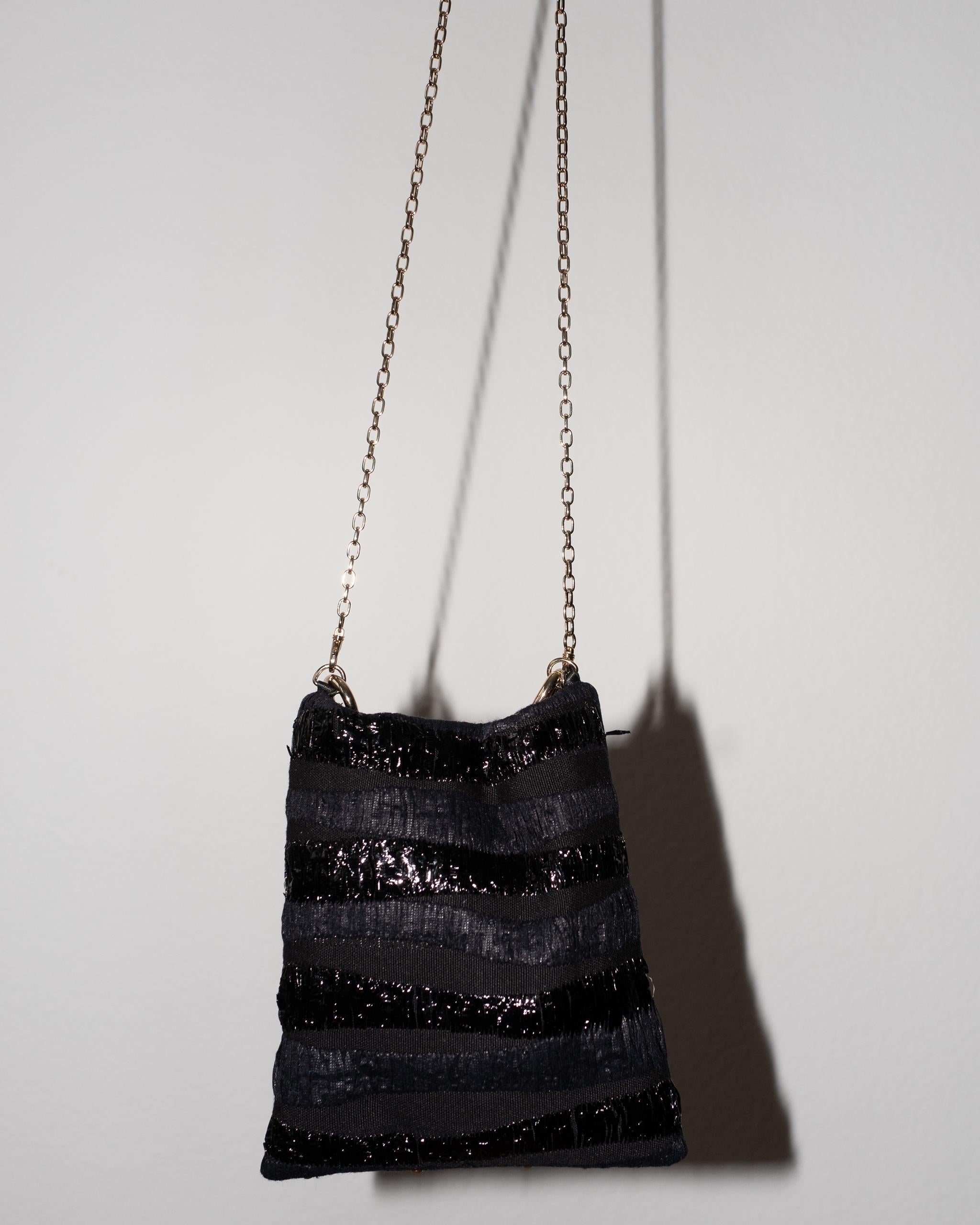 Women's Crystal Swarovski Embellishment Black French Tweed Gold Chain Shoulder Bag