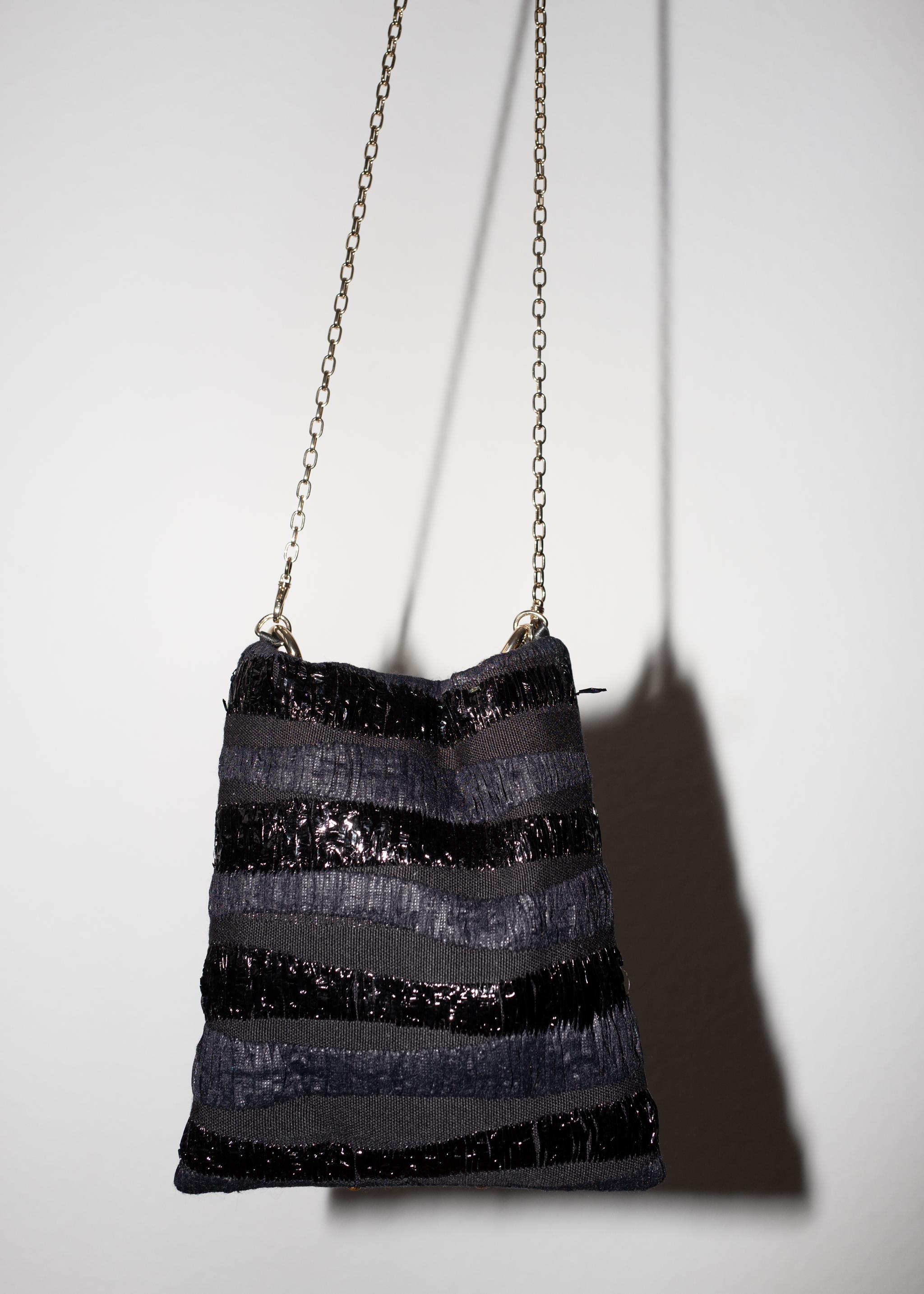 Crystal Swarovski Embellishment Black French Tweed Gold Chain Shoulder Bag 1