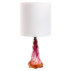 Vintage Crystal Table Lamp Val Saint Lambert, Belgium, circa 1950