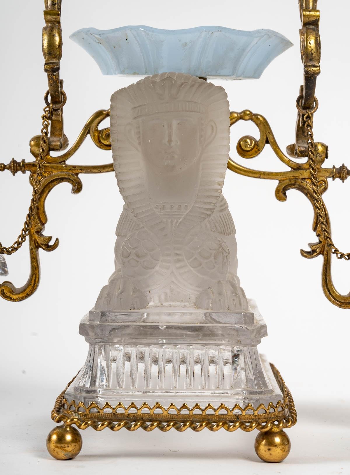 Crystal Table Top with Two Inkwells, 19th Century For Sale at 1stDibs