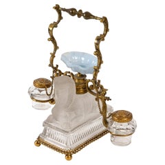 Crystal Table Top with Two Inkwells, 19th Century