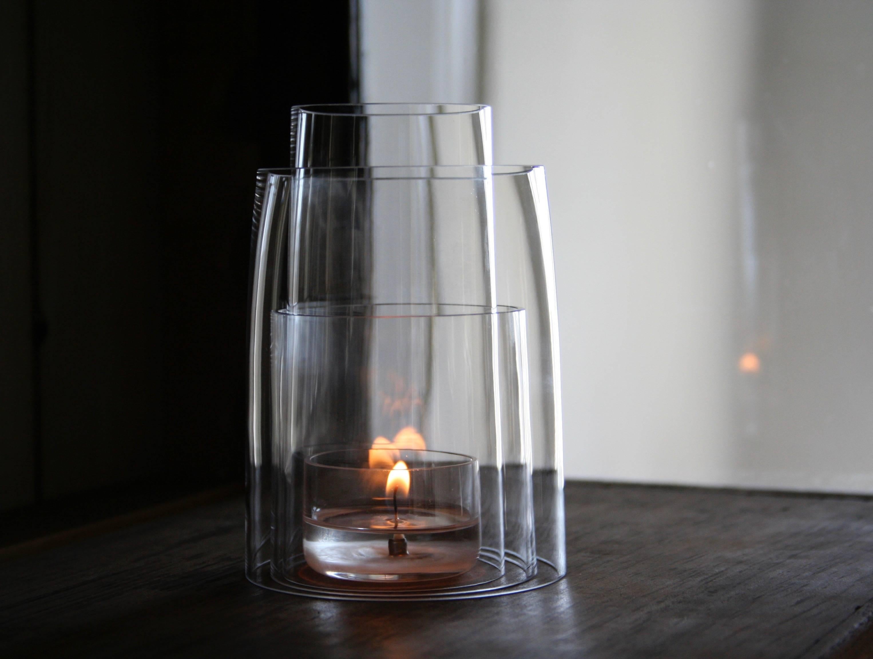 Minimalist Crystal Tea Light Hurricane Lantern by Deborah Ehrlich For Sale