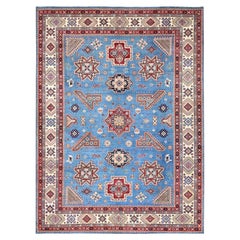 Handgeknüpfter Kazak-Teppich aus natürlicher Wolle in Kristall-Kristall-Tealblau, 10'0" x 13'8"