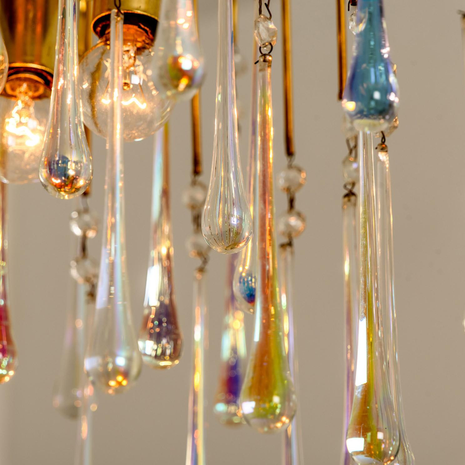 Brass Crystal Teardrop Murano Glass Chandelier, Italy, 1950s For Sale