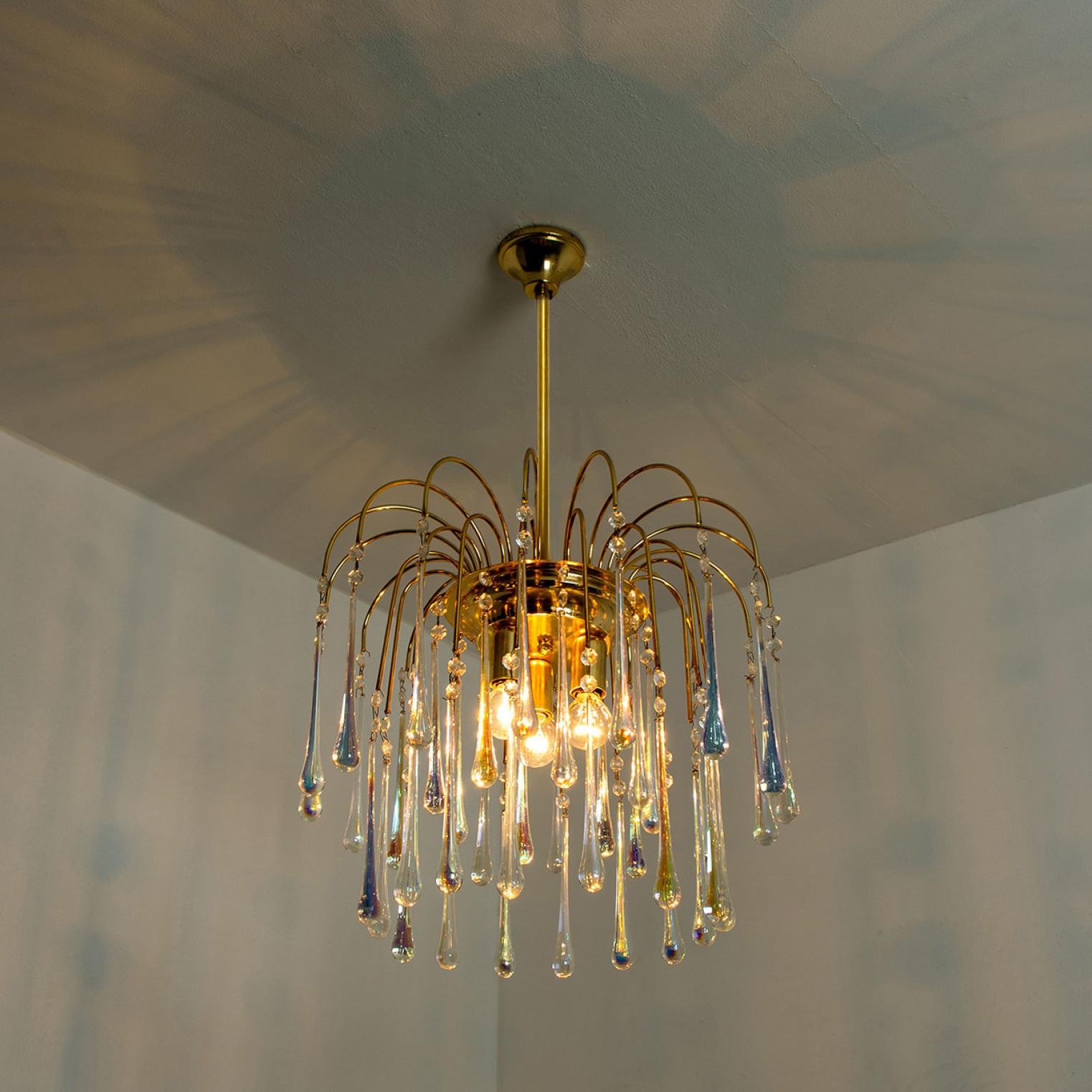 20th Century Crystal Teardrop Murano Glass Chandelier, Italy, 1950s For Sale