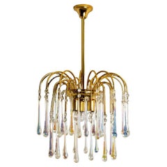 Crystal Teardrop Murano Glass Chandelier, Italy, 1950s