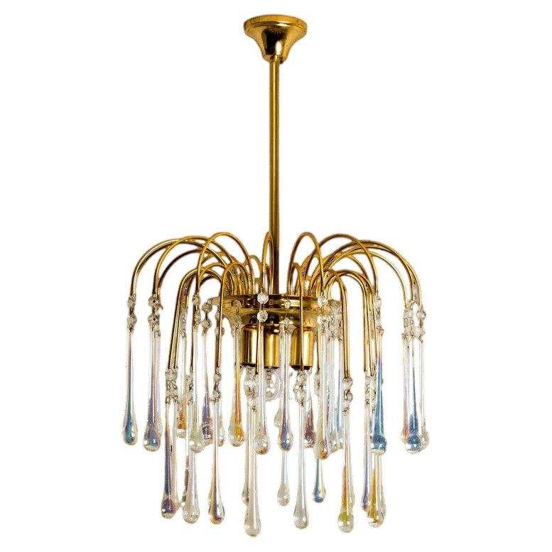 Crystal Teardrop Murano Glass Chandelier, Italy, 1950s