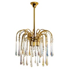 Crystal Teardrop Murano Glass Chandelier, Italy, 1950s