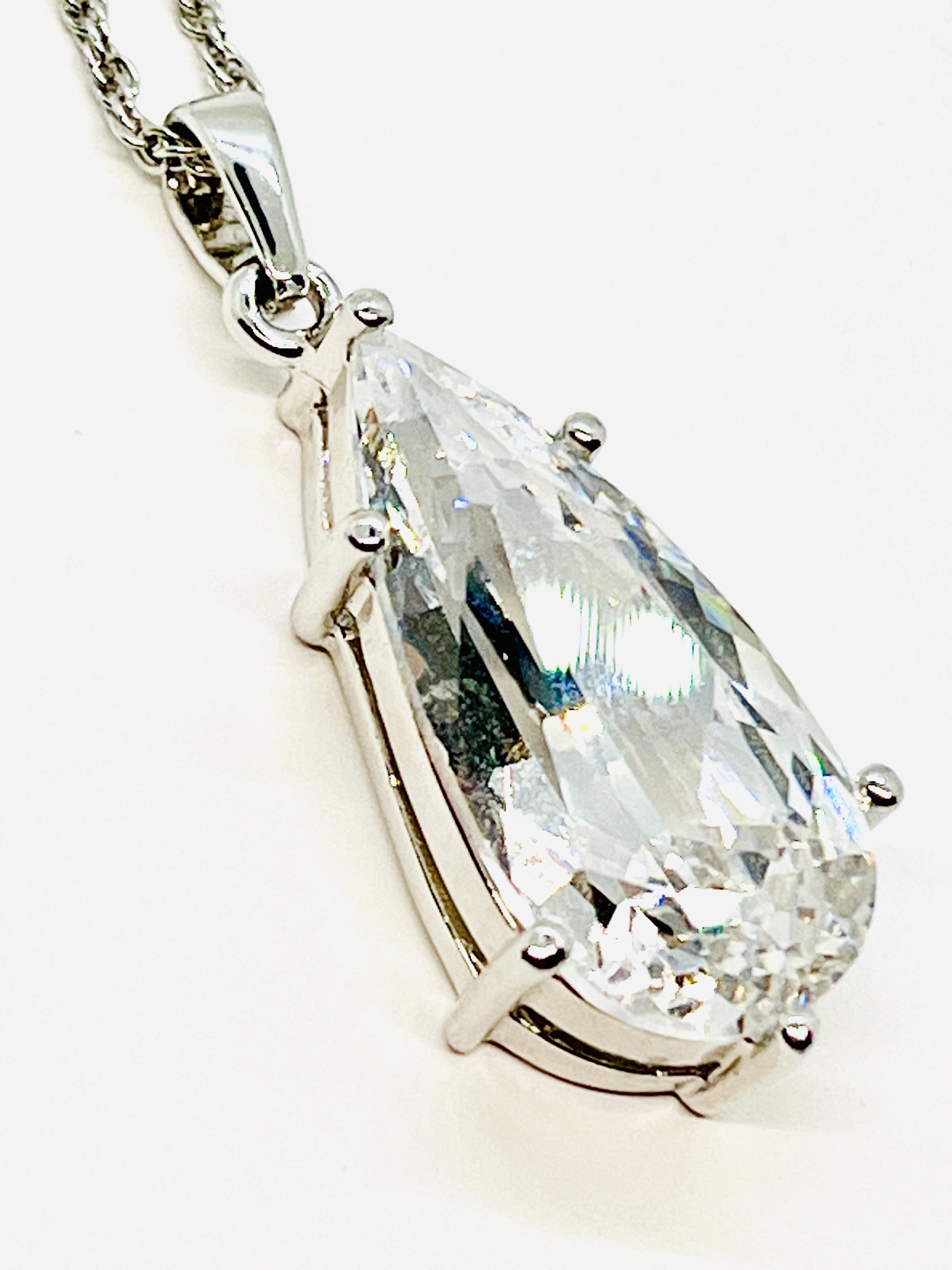 Crystal Teardrop Pendant Necklace, 925 Thai Silver For Sale 9