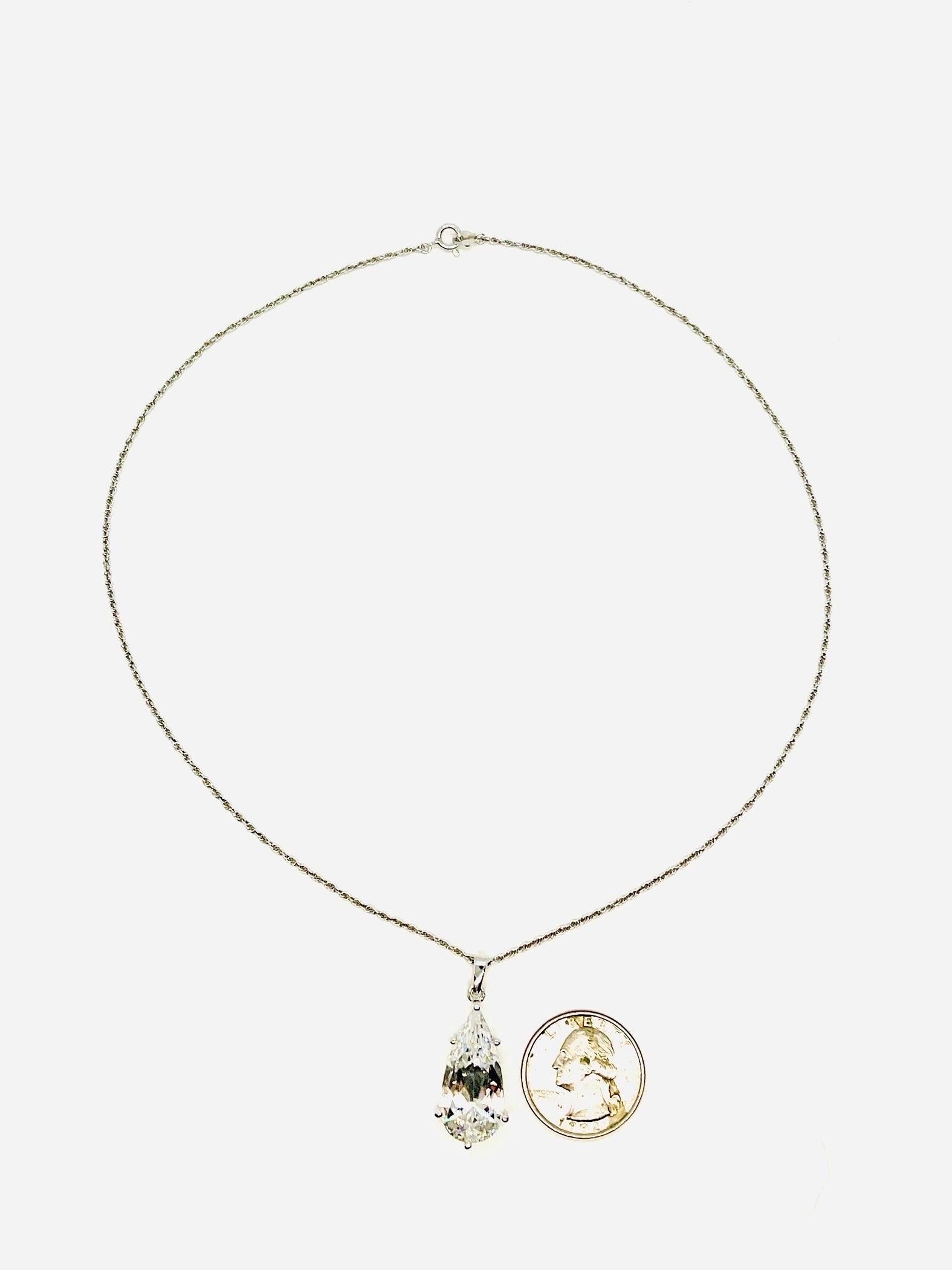 Pear Cut Crystal Teardrop Pendant Necklace, 925 Thai Silver For Sale