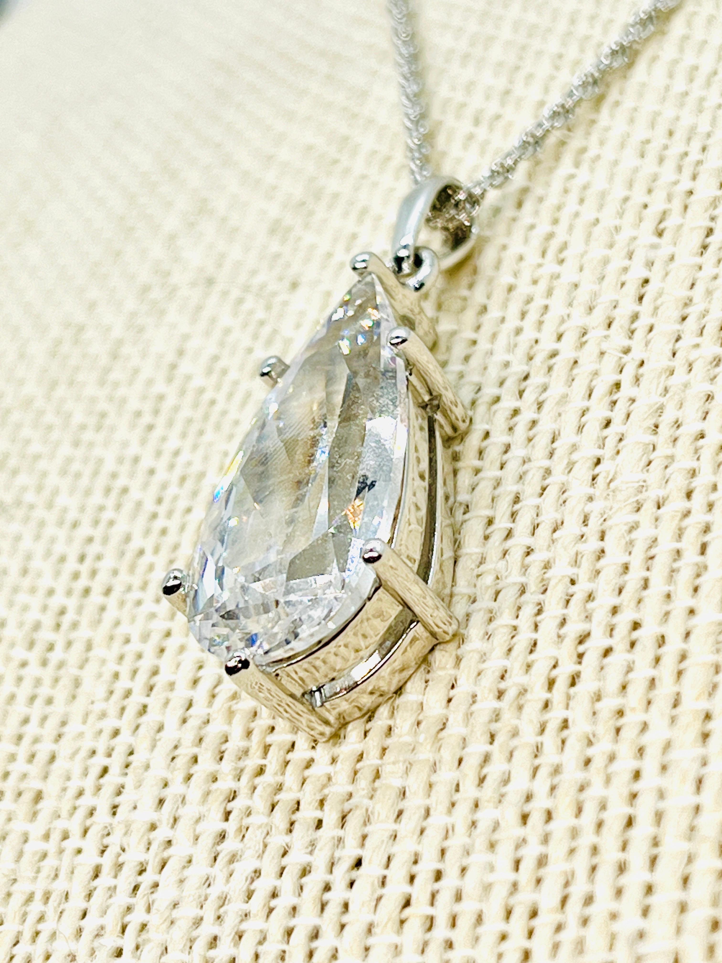 Crystal Teardrop Pendant Necklace, 925 Thai Silver For Sale 1