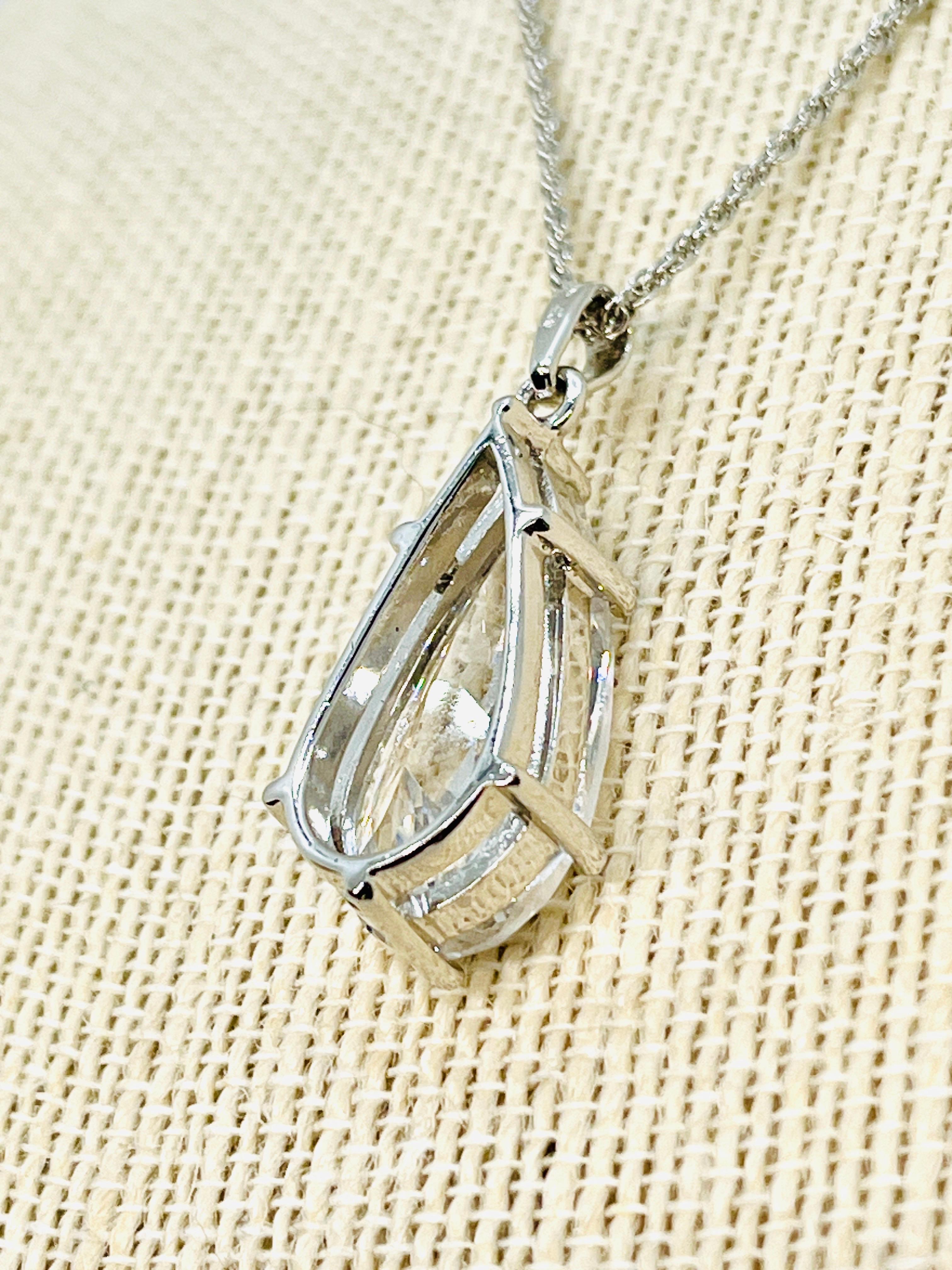 Crystal Teardrop Pendant Necklace, 925 Thai Silver For Sale 2