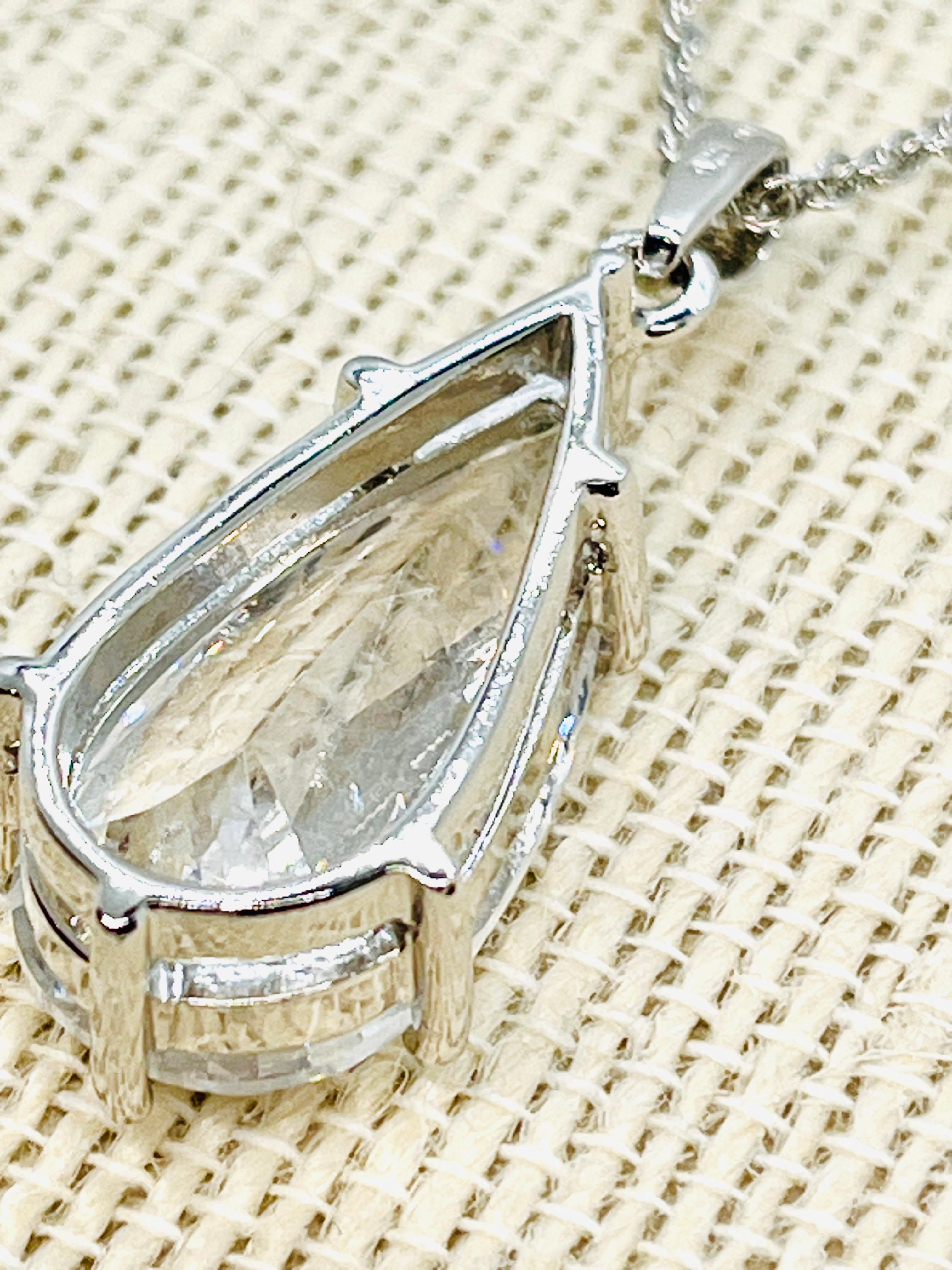 Crystal Teardrop Pendant Necklace, 925 Thai Silver For Sale 3