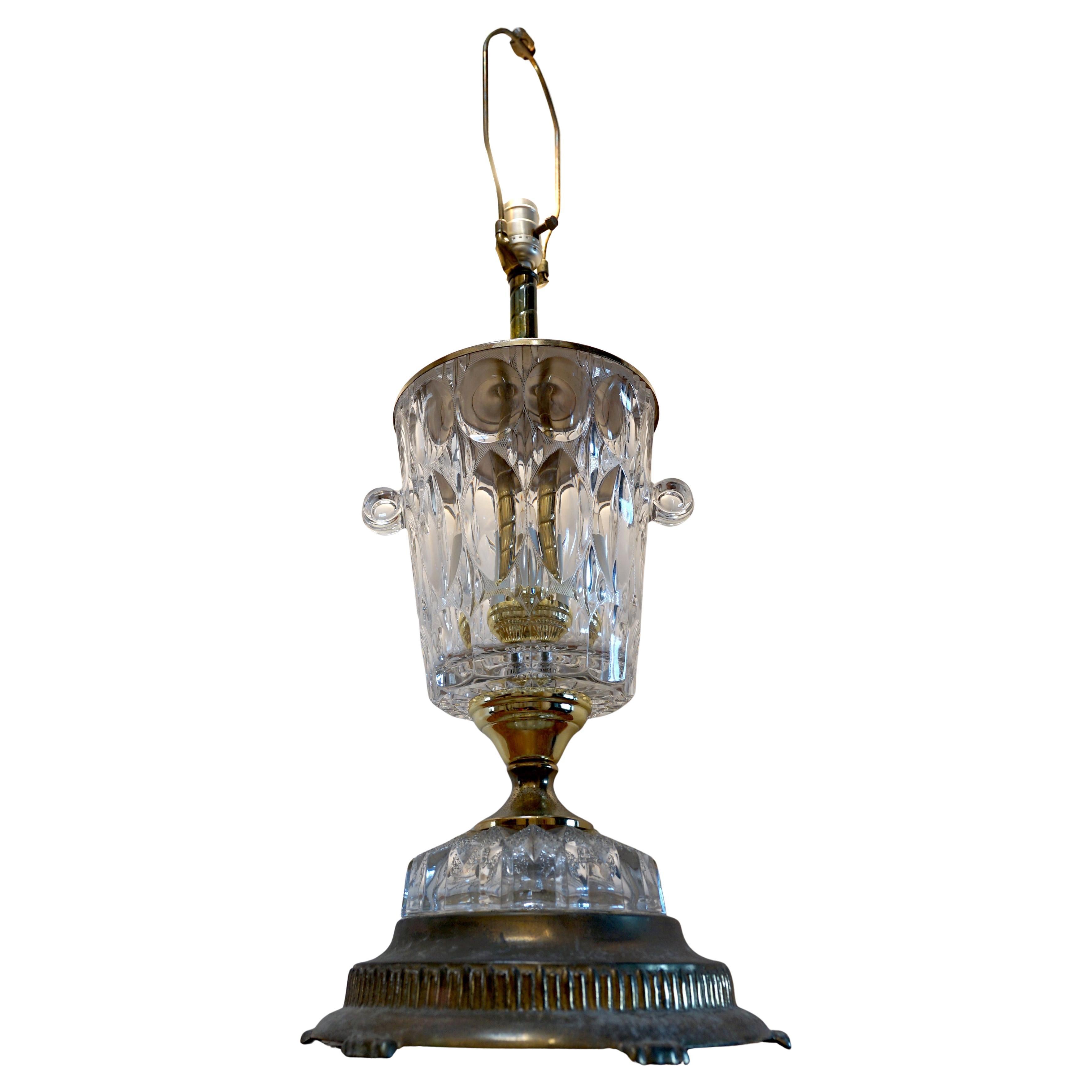 Crystal Traditional Urn Form Thumbprint Table Lamp with Brass Base For Sale