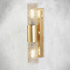 Lampada da parete Crystal Tube a 2 luci in ottone placcato oro e cristallo
