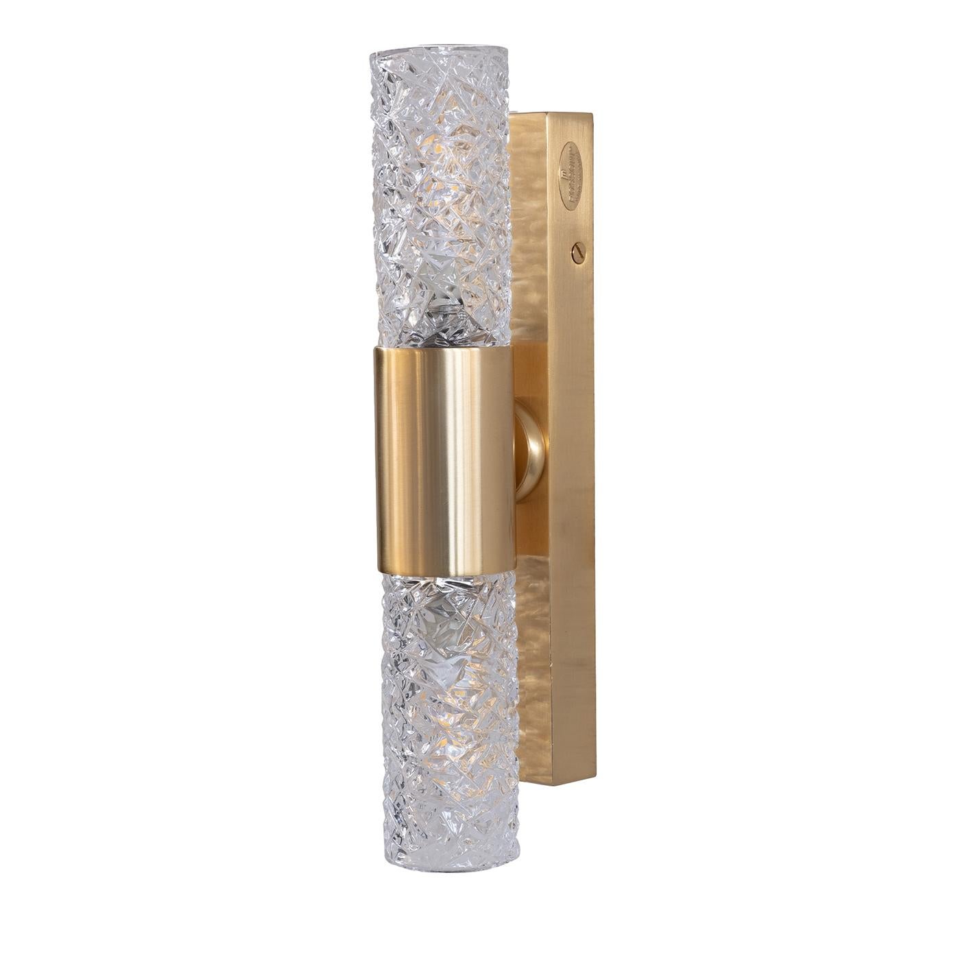 XXI secolo e contemporaneo Lampada da parete Crystal Tube a 2 luci in ottone placcato oro e cristallo in vendita