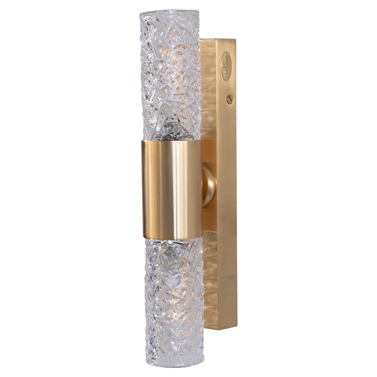 Lampada da parete Crystal Tube a 2 luci in ottone placcato oro e cristallo